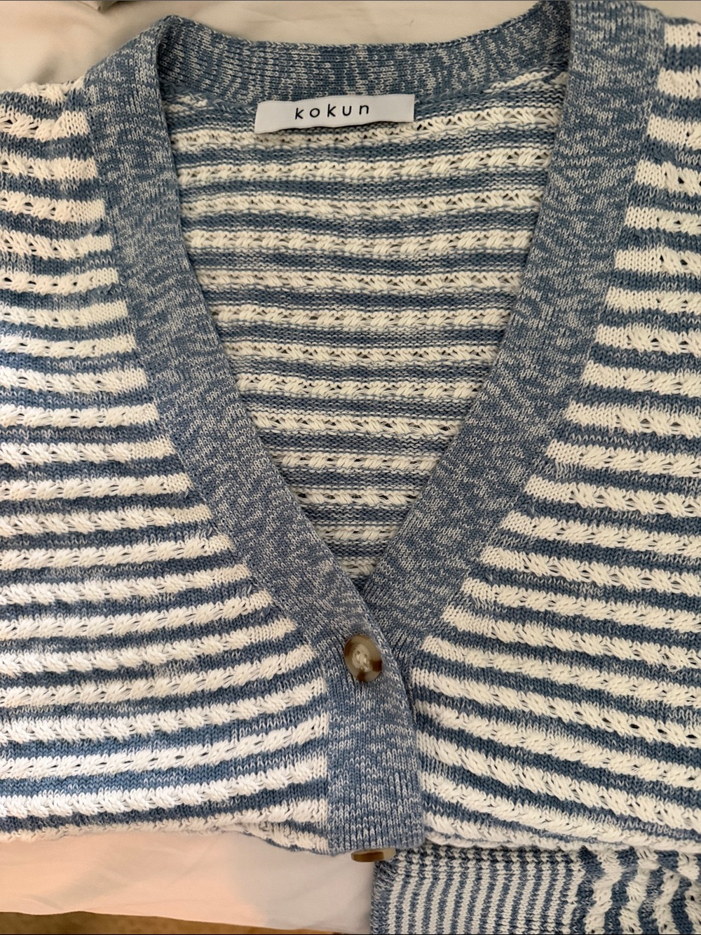 Kokun Blue & White Striped V-Neck Cardigan